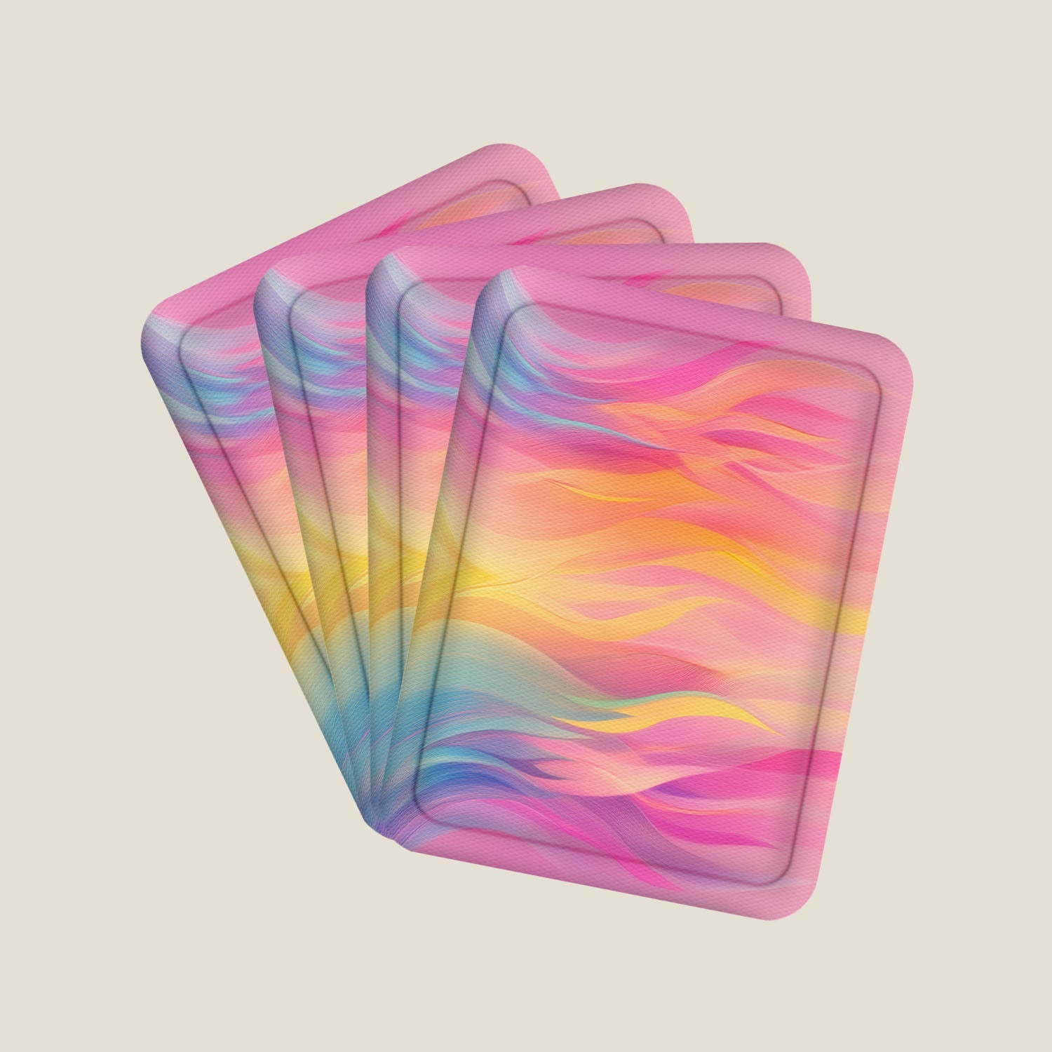 Illustration of four colourful WUKA Heat Patches fanned out, emphasising quantity and design.