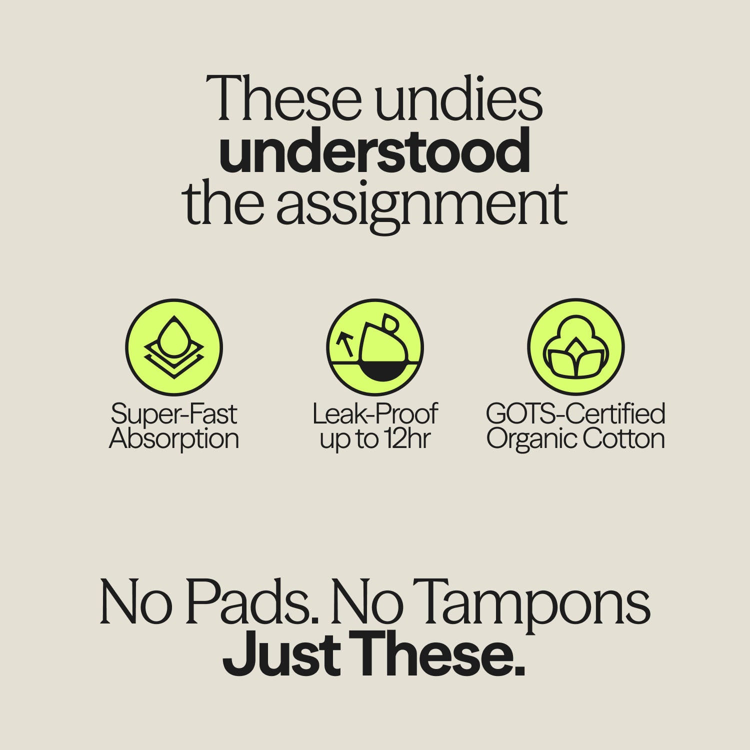 WUKA Ultimate™ Bikini period pants features – 12-hour leak-proof protection, fast absorption, and GOTS-certified organic cotton.