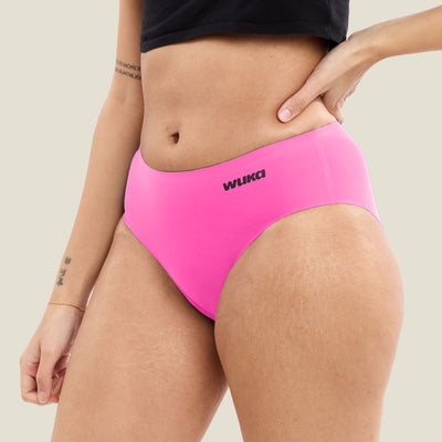 Front view of WUKA Teen Stretch Seamless Midi Brief, limited edition pink, designed for heavy period flow.