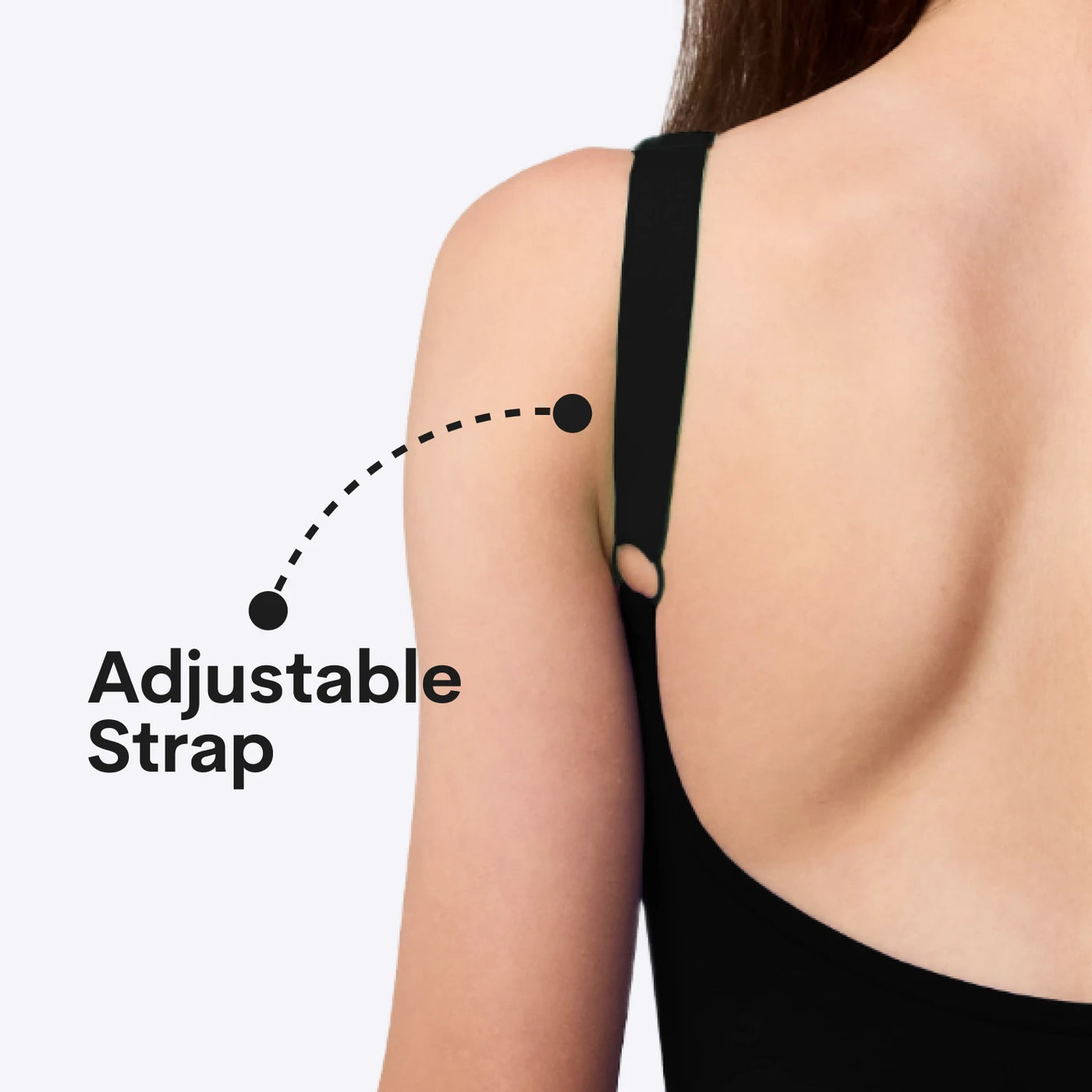 teen scoopback swimsuit black detail shot of adjustable strap