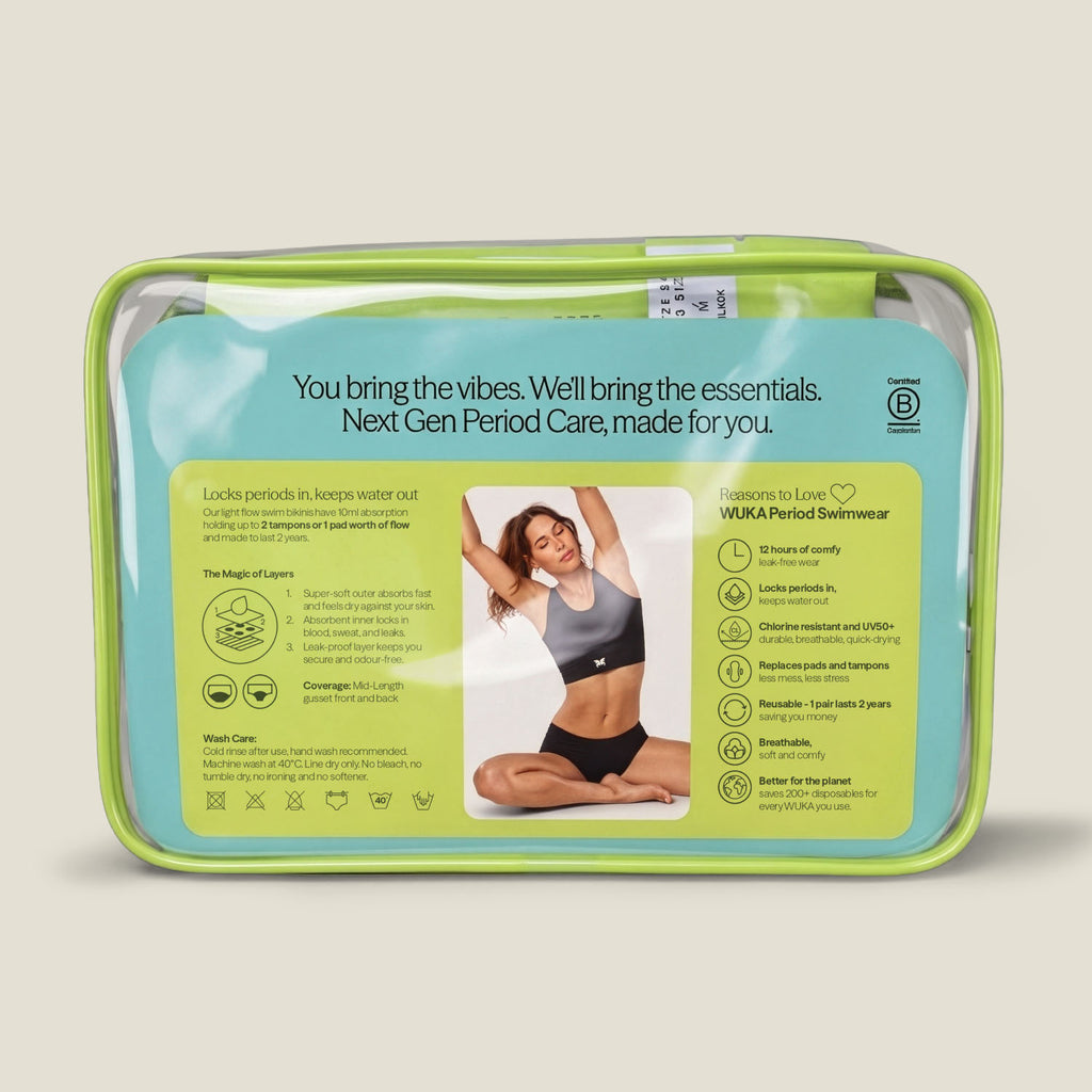 Packaged product with a woman on the label against a beige background