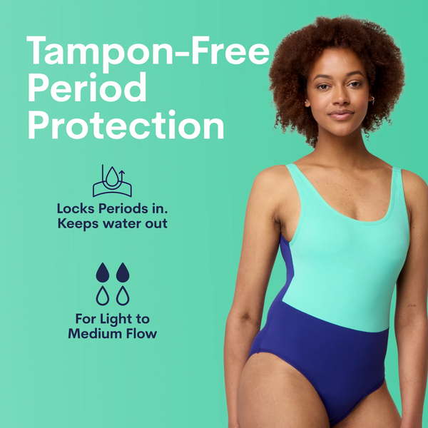 adult two-tone scoopback period swimwear - tampon free period protection