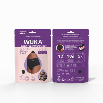 WUKA Stretch Seamless High Waist Period Pants Style Heavy Flow Black Colour Packaging