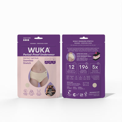 WUKA Stretch Seamless Midi Brief Period Pants Style Medium Flow Light Nude Colour Packaging