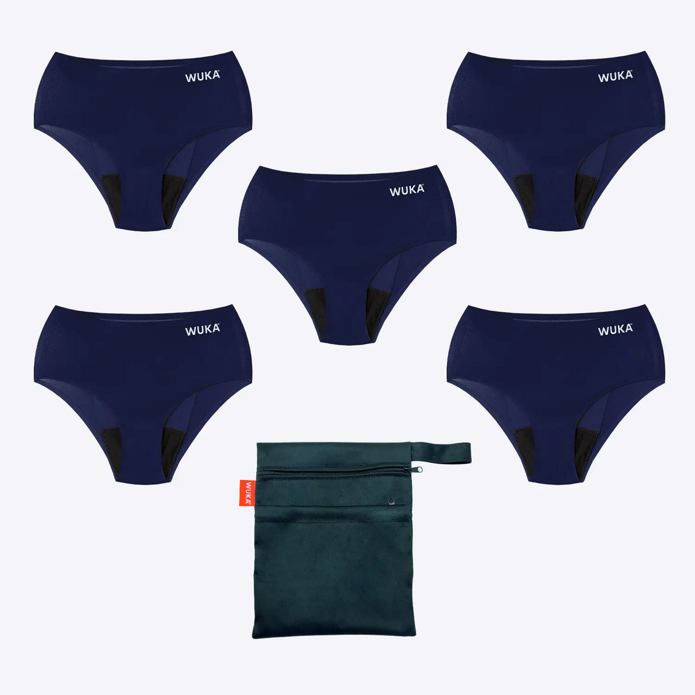 WUKA Teen Stretch Period Pants Bikini Brief Style Heavy Flow Navy 5 Pack