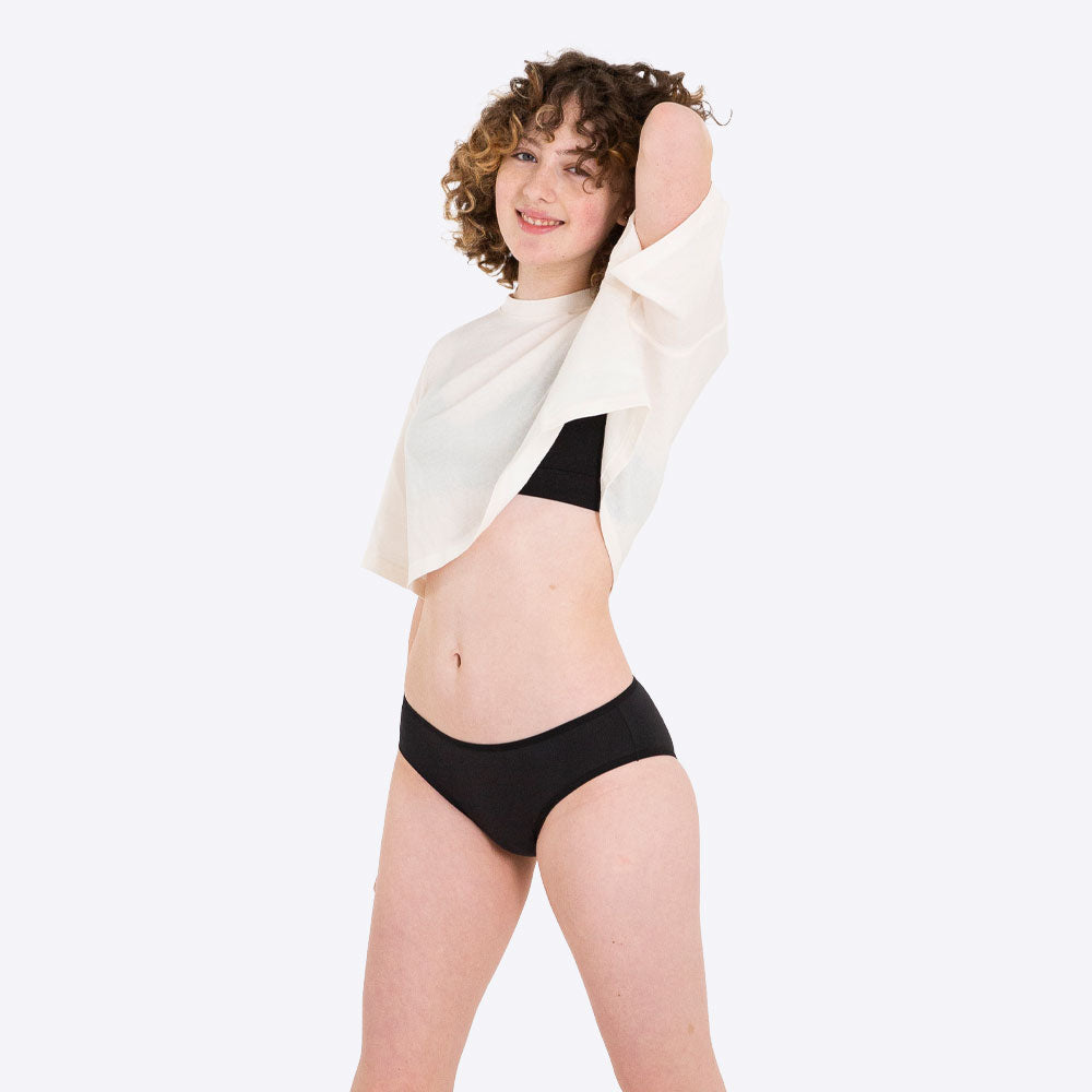 WUKA Teen Period Swim Bikini Style Light Flow Black Colour Full Front