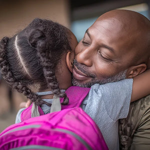 Image of a father and daughter embracing. WUKA Talks hold family sessions that build understanding, trust and open communication. Perfect for schools, community groups and family learning events.